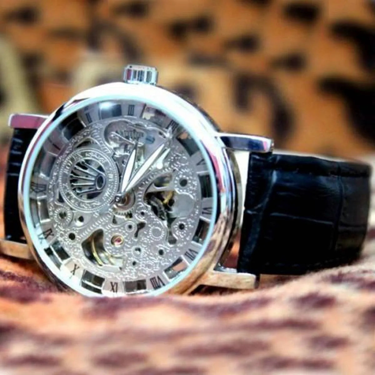 Leather Skeleton Watche for Men